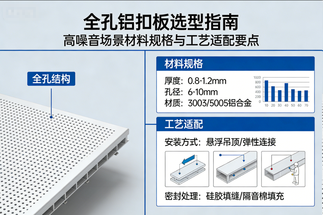 全孔铝扣板选型指南：高噪音场景的材料规格与工艺适配要点